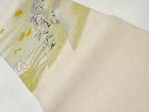 綴れ抽象山並に荒波・色紙散らし・木々模様織出し名古屋帯